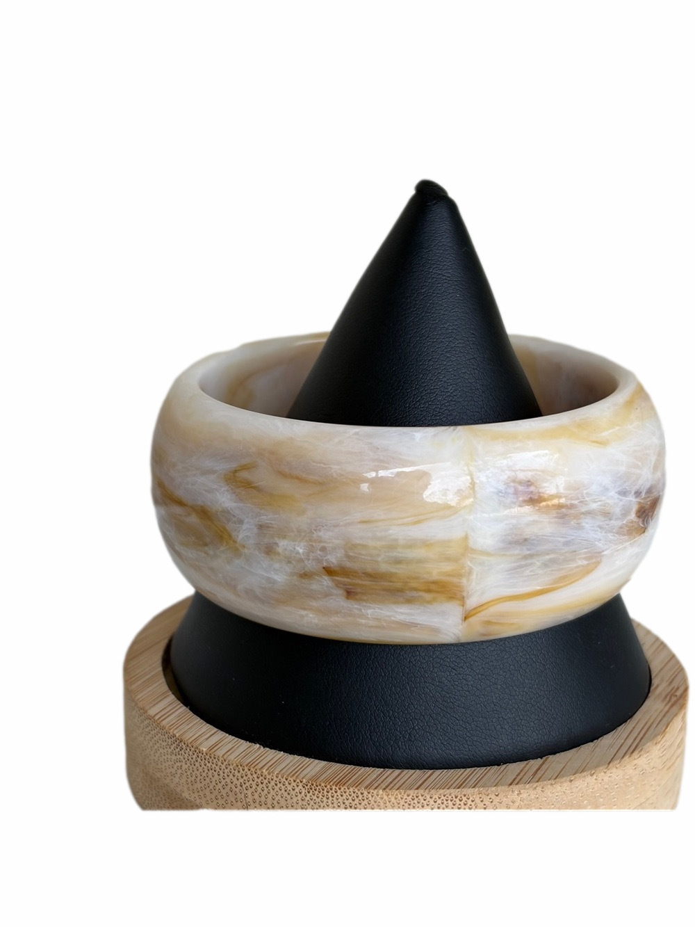 Cream and Amber Marbled Acrylic Bangle Bracelet